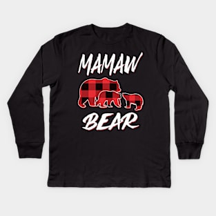 Mamaw Bear Red Plaid Christmas Pajama Matching Family Gift Kids Long Sleeve T-Shirt